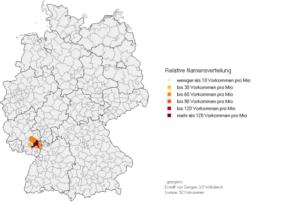 Georgens Namensverteilung relativ auf Basis Geogen 3.2